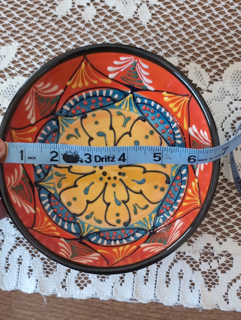 El Poyeton Hand-Painted Ceramic Decorative Bowl - Cream & Blue Multicolor - Picture 8 of 12